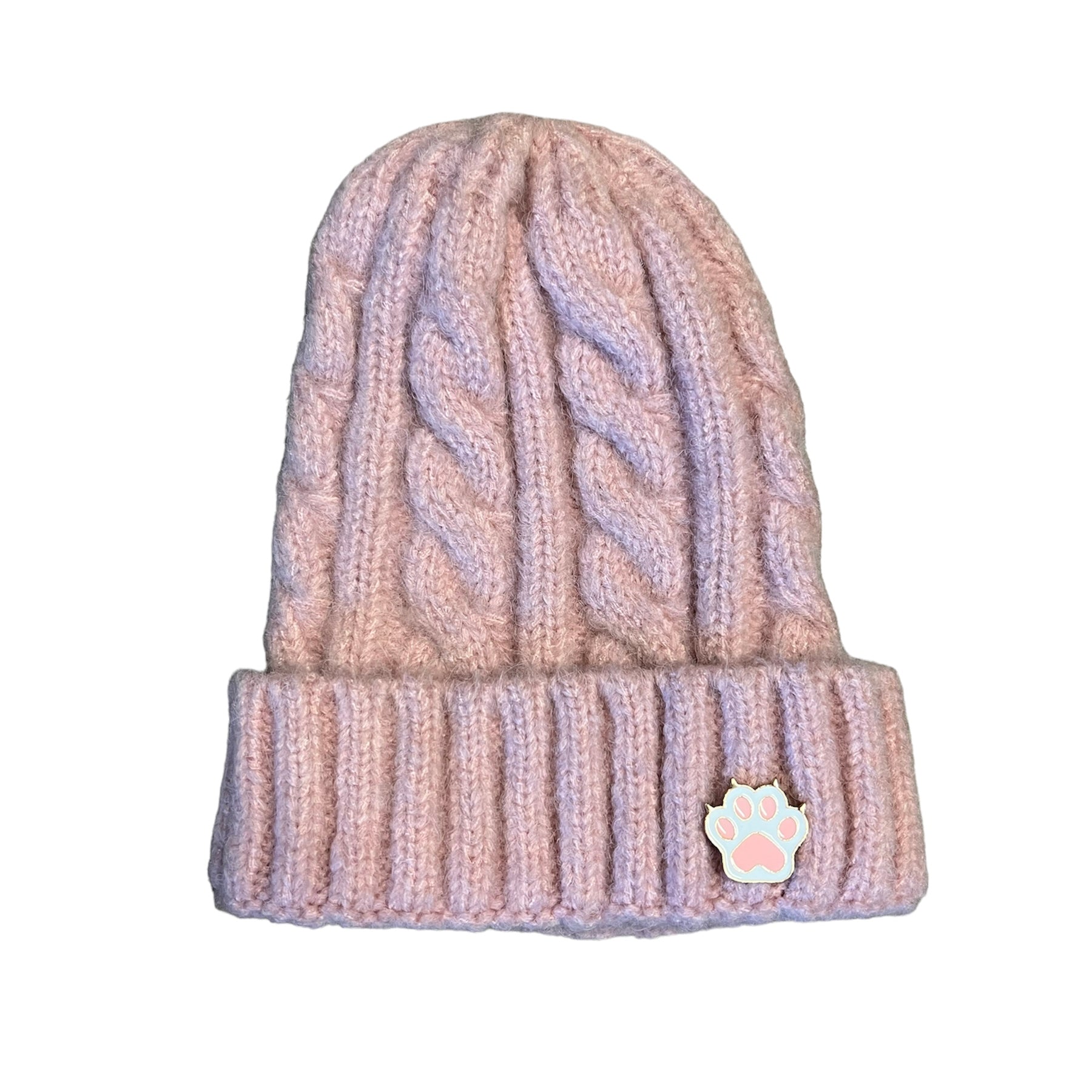 Wool Bennie Hat with a Cute Paw Pin Pink