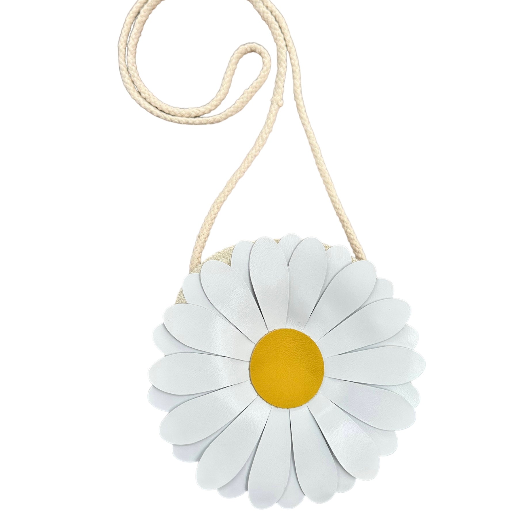 Daisy White Straw and Leather Bag