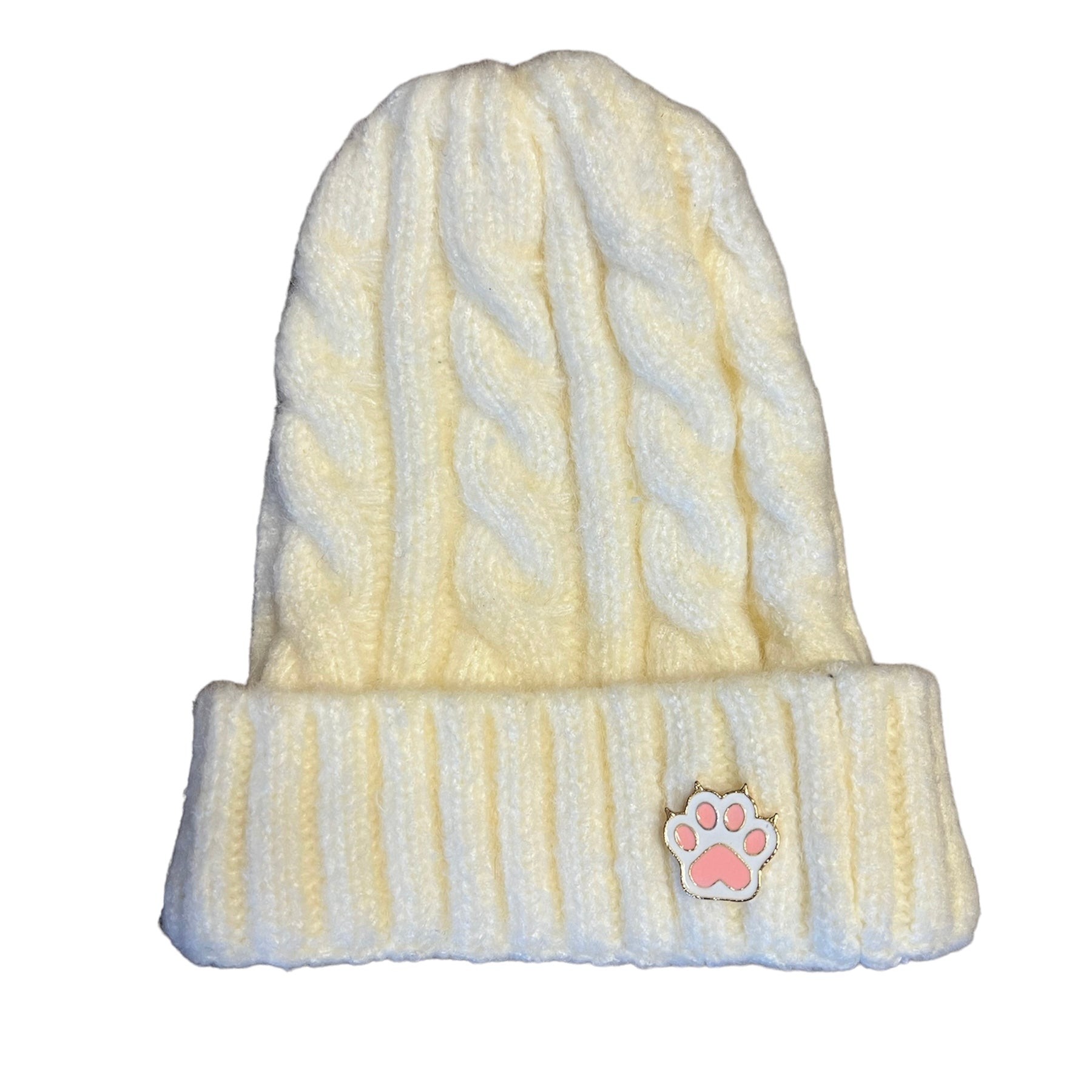 Wool Bennie Hat with a Cute Paw Pin Milk