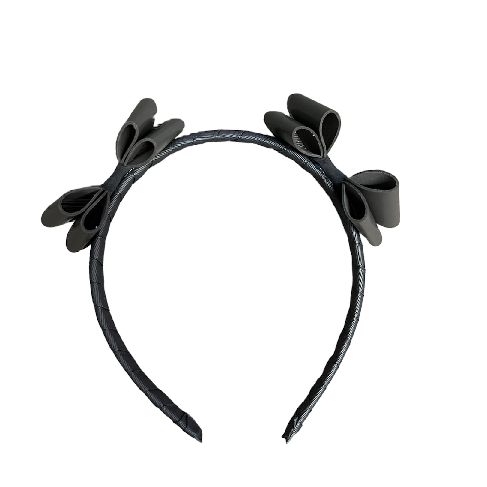 Double Candy Bow Black Leather Headband
