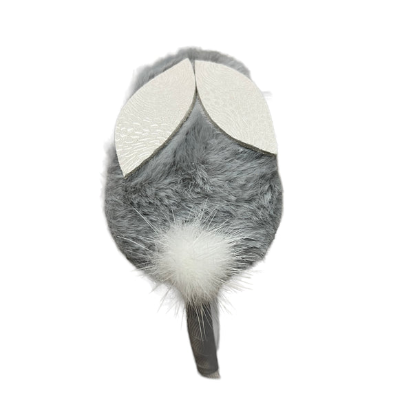 Grey Fluffy Bunny  Leather  Headband