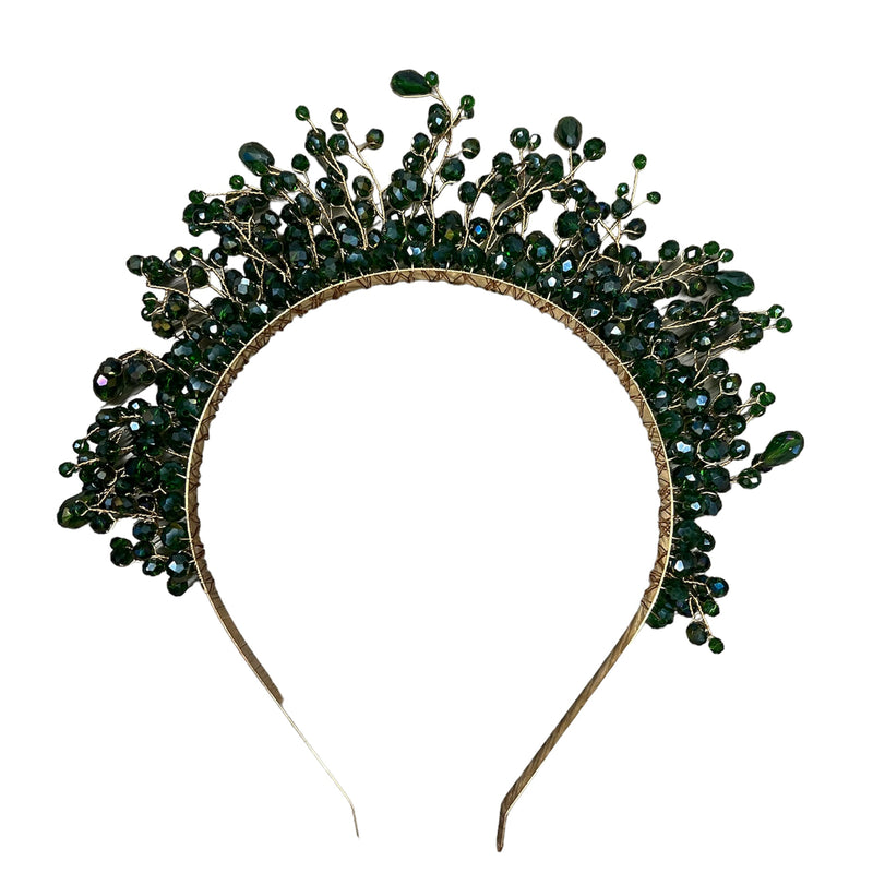Green Crystals Crown Headband