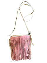 Dark Pink Tassel Leather & Straw Bag