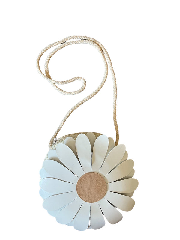 White Daisy Leather & Straw Bag