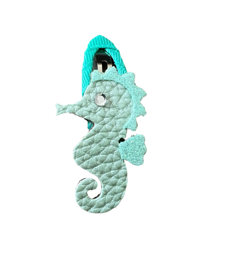 Mint Sea Horse Leather Hairclips