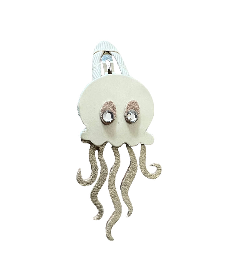 Cream Jelly Fish Leather Hairclips