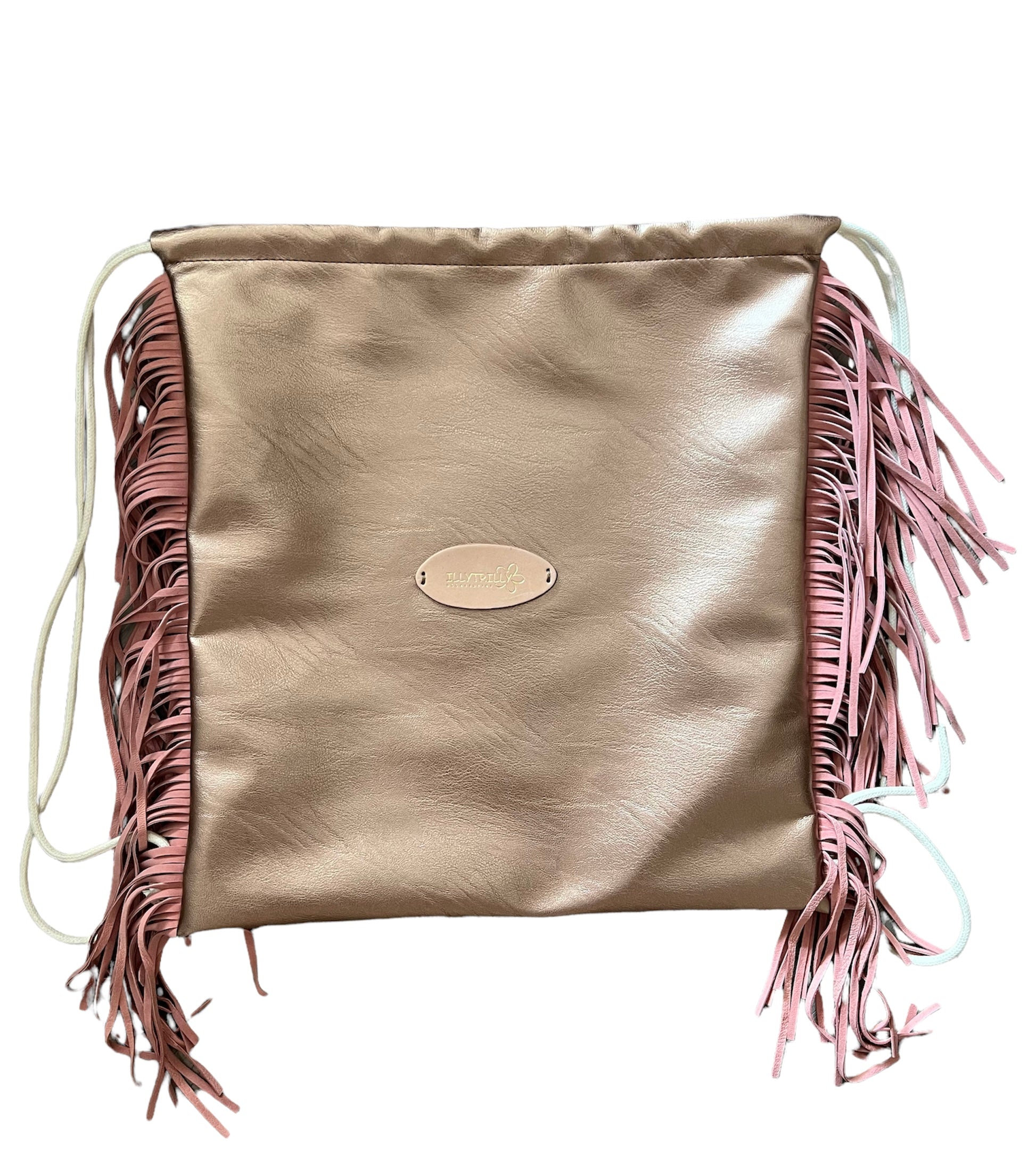 Dark Pink Tassell Logo Leather Backpack