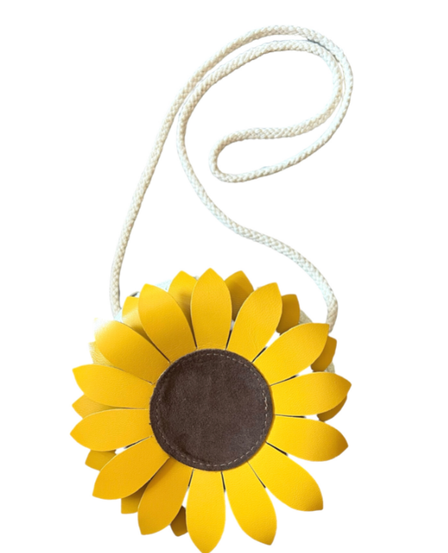 Yellow Sunflower Leather & Straw Bag