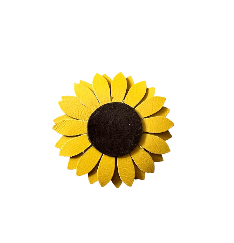 Yellow Sunflower Leather Hairclips