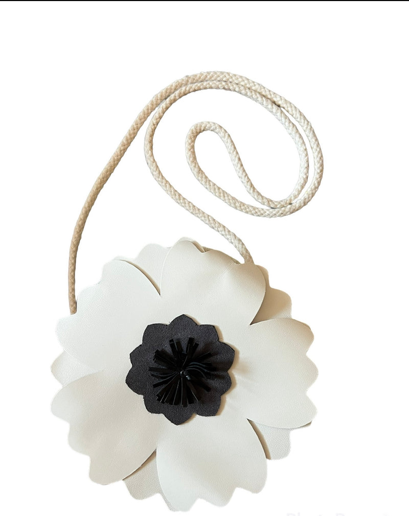 White  Poppy Leather Bag And Straw
