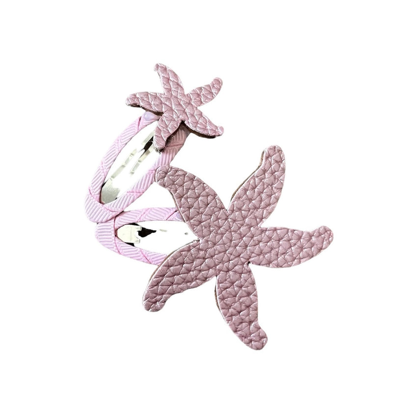 Pink Star Fish Leather Hairclips